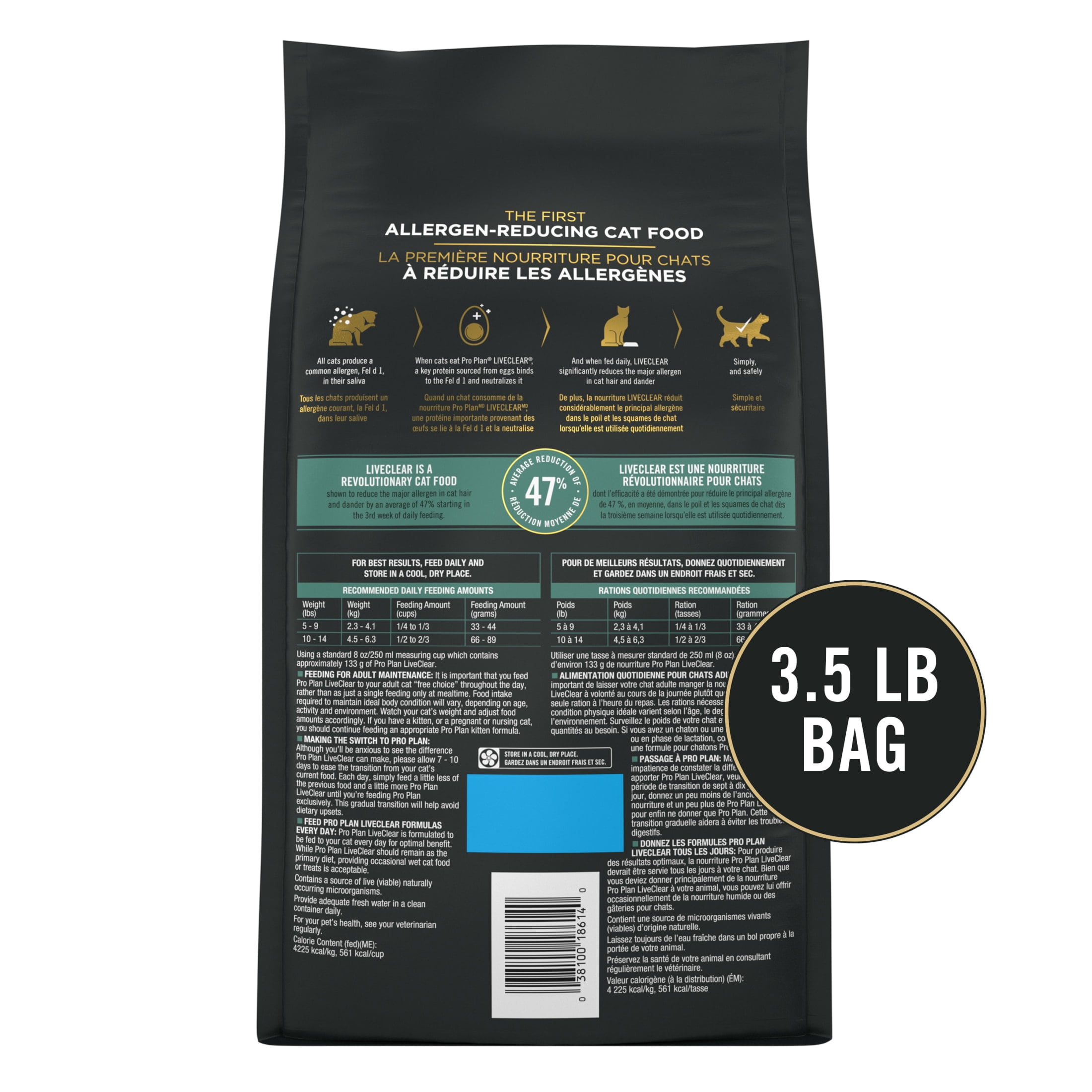 Purina Pro Plan Allergen Reducing, High Protein Cat Food, LIVECLEAR Salmon and Rice Formula, 3.5 lb. Bag
