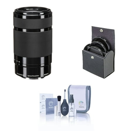 Sony E 55-210mm f/4.5-6.3 OSS Lens for Sony E, Black, Bundle with 49mm Filter Kit, Cleaning Kit