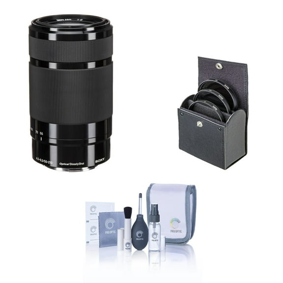 Sony E 55-210mm f/4.5-6.3 OSS Lens for Sony E, Black, Bundle with 49mm Filter Kit, Cleaning Kit