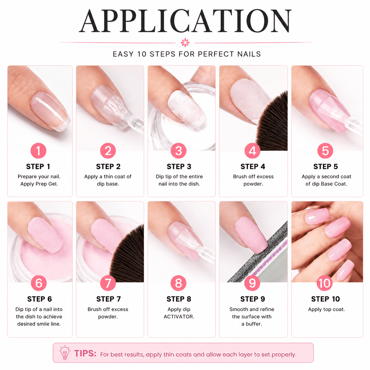 Triple Vitamin Dip Powder Nail Liquid Set – Bond Gel Base Activator Gel Top Set 4 (Step 1-4) 18ml – NO LED UV/LAMP Needed