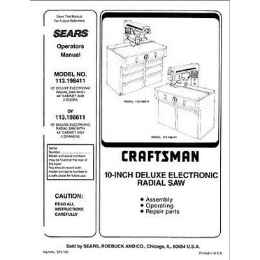 c.1985 Craftsman 113.198411 & 113.198611 10" Deluxe Electronic Radial Saw REPRINT