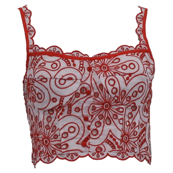 Pre-Owned Charo Ruiz Tessa Embroidered Cropped Top in Red Cotton