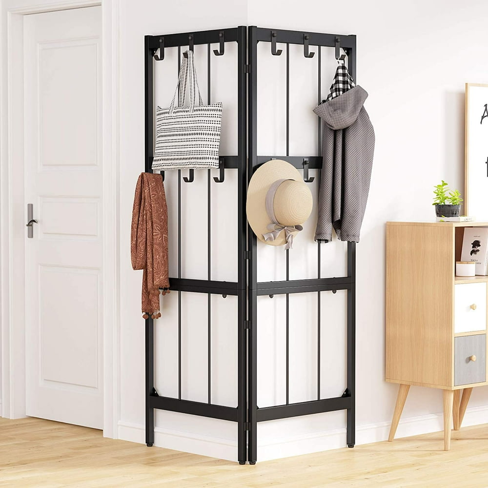 Tribesigns Corner Coat Rack, Folding Free Standing Hall Tree Storage 