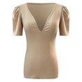 thumbnail image 6 of Sngxgn Womens Lace Short Sleeve V Neck T Shirts Summer Casual Tops Loose Fit Tees Blouses(Khaki,L), 6 of 9