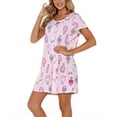 thumbnail image 3 of Defitshape Women's Cotton Nightgowns Soft Short Sleeve Sleep Shirt Printed Sleepshirts Cute Nightdress Short Night Gown Pajama Dress Summer Short Sleeve Sleepwear Pink Medium, 3 of 5