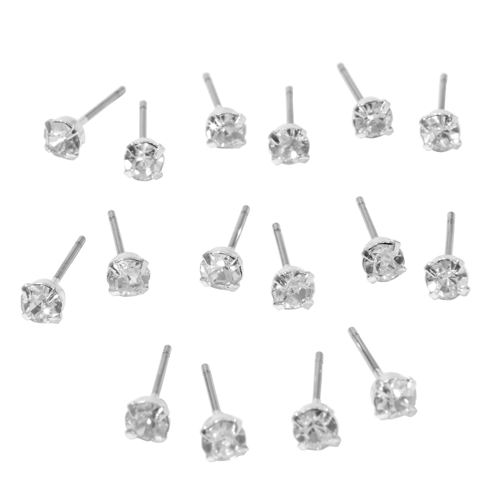Claire's Teen Girls Clear Round Cubic Zirconia Stud Earrings, 4mm, 8-Pack