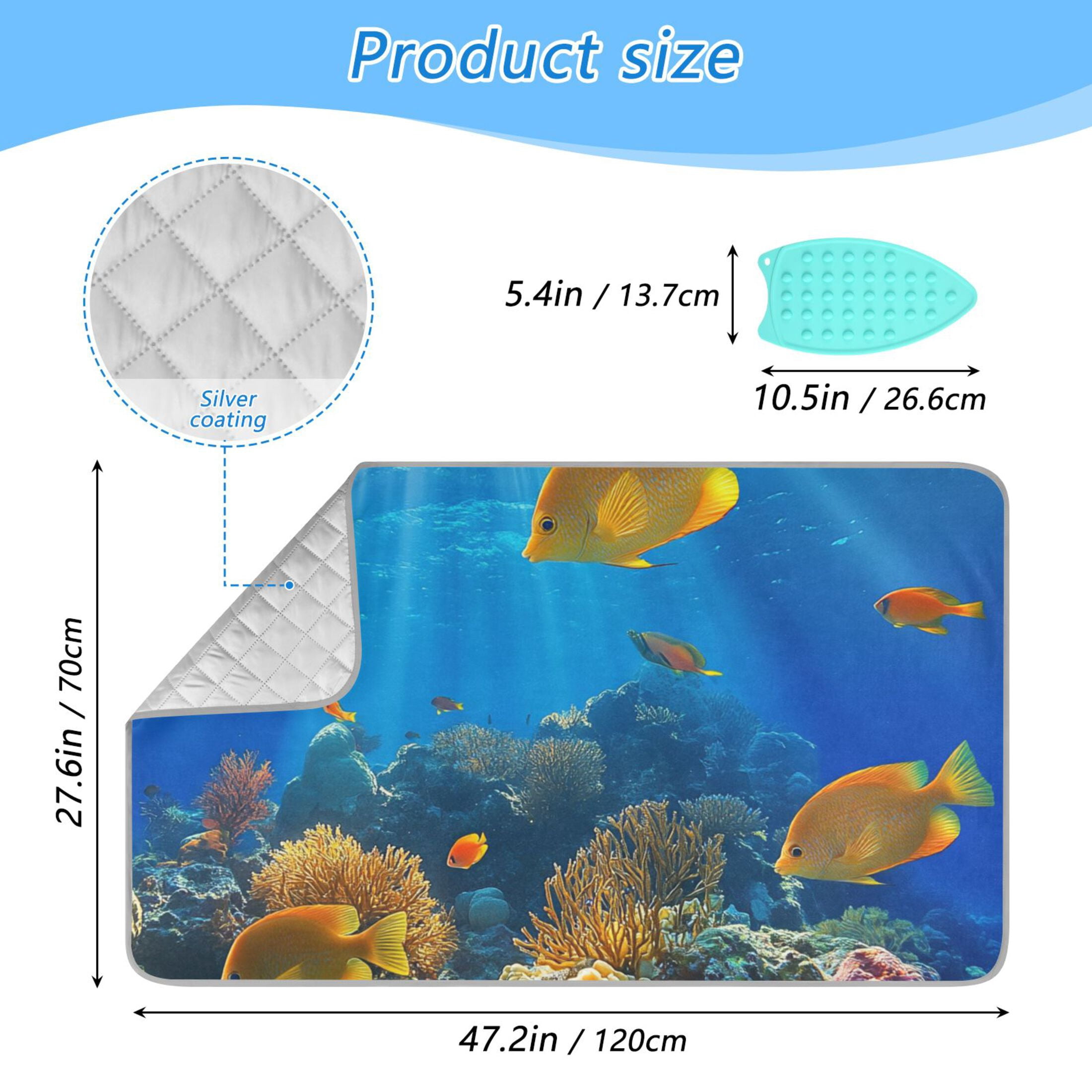 Yellow Fishes Corals in Sea Ironing Mat Blanket Portable Travel Ironing Pad Heat Resistant Pad 47.2" x 27.6”