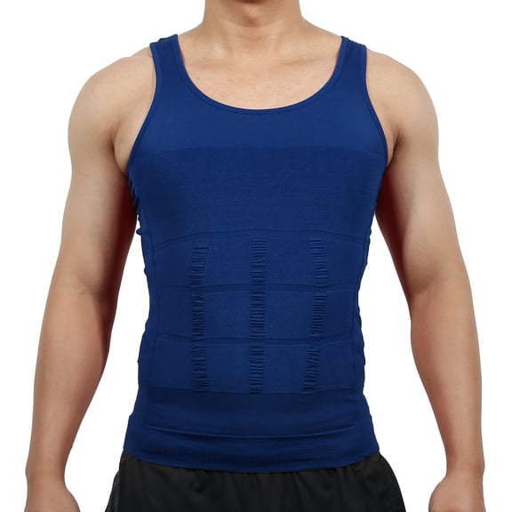 Unique Bargains Men Body Slimming Tummy Shaper Underwear Stretch Shapewear Waist Girdle Shirt Nylon Dark Blue XL