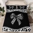 thumbnail image 2 of Homewish Cheetah Leopard Print Full Size Sheets, Chic Black Grey Ribbon Bed Sheets, Fashion Princess Style Sheet Sets, Microfiber Bedroom Decor, 4pcs, 2 of 7