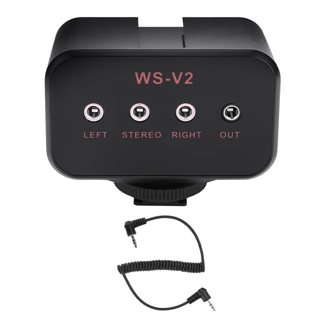 WSV2 2 Canales Micrófono Micrófono Adaptador De Audio Mixer Premium Ligero Ligero Portable Solución De Mezcla De Audio De Audio Para Cámaras DSLR Plástico Negro 7 X 4 X 5.8 Cm