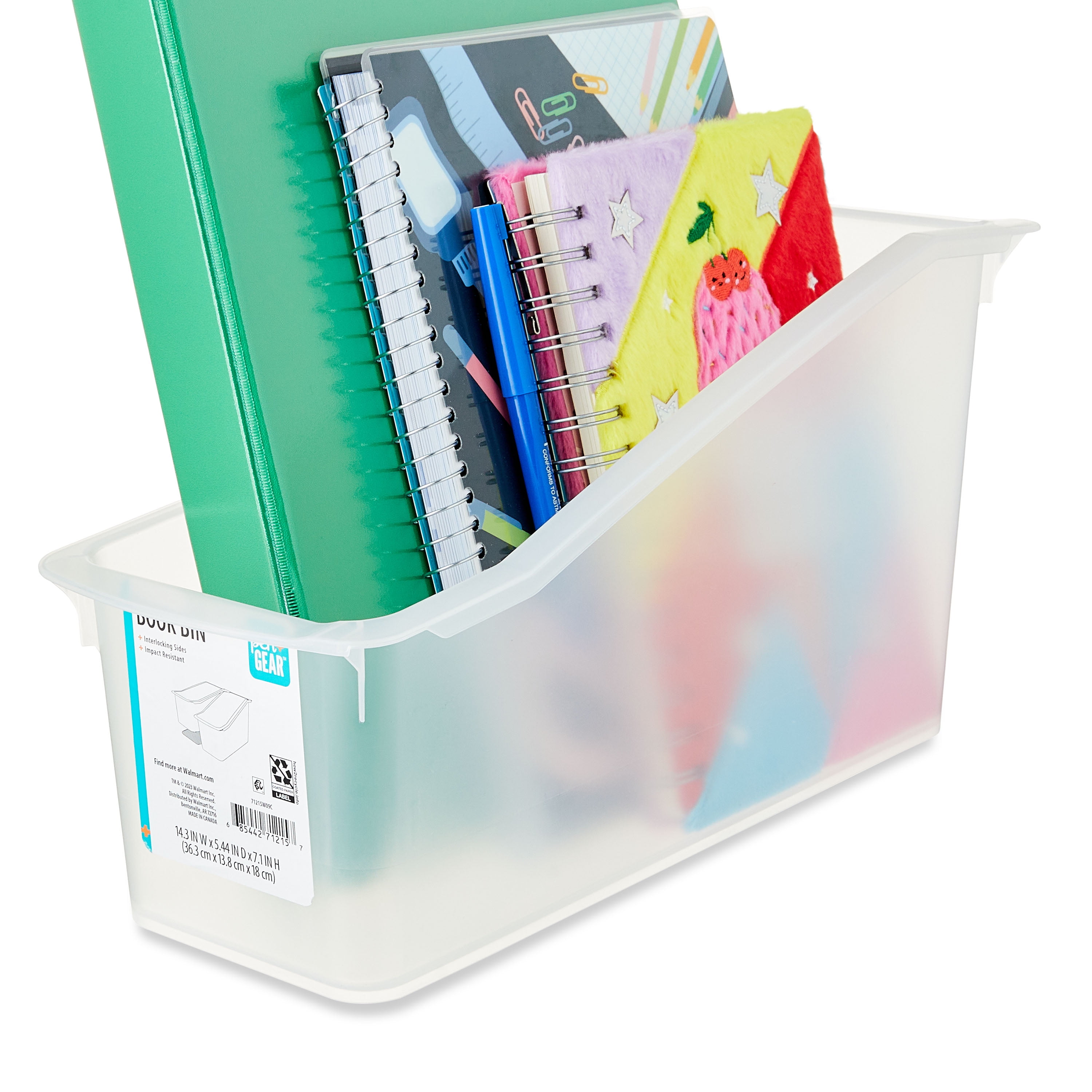 Pen+Gear Book Bin, 14.3 x 5.44 x 7.1 in, Clear