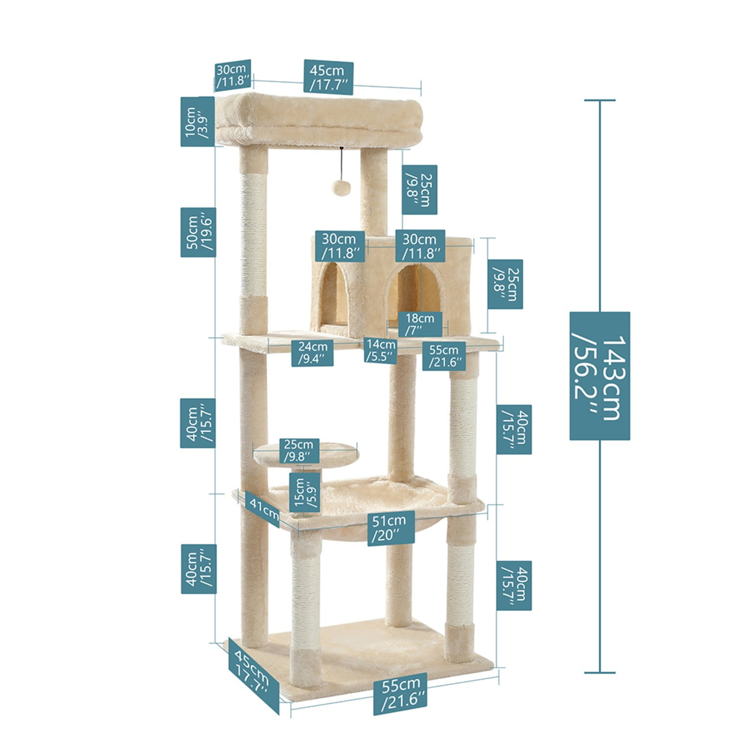 Pefilos Cat Tree Tower for Indoor Multi-Level Cat House Hammock and Condo, Beige Pefilos Cat Tree Tower for Indoor Multi-Level Cat House Hammock and Condo, Beige