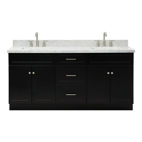 Ariel Hamlet 73 In. Double Rectangle Sink Vanity With Carrara White Countertop In Black