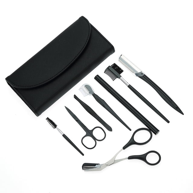 8PCS Eyelash Brush Kit Ergonomic Professional Eyebrow Scissors Mascara Brush Set