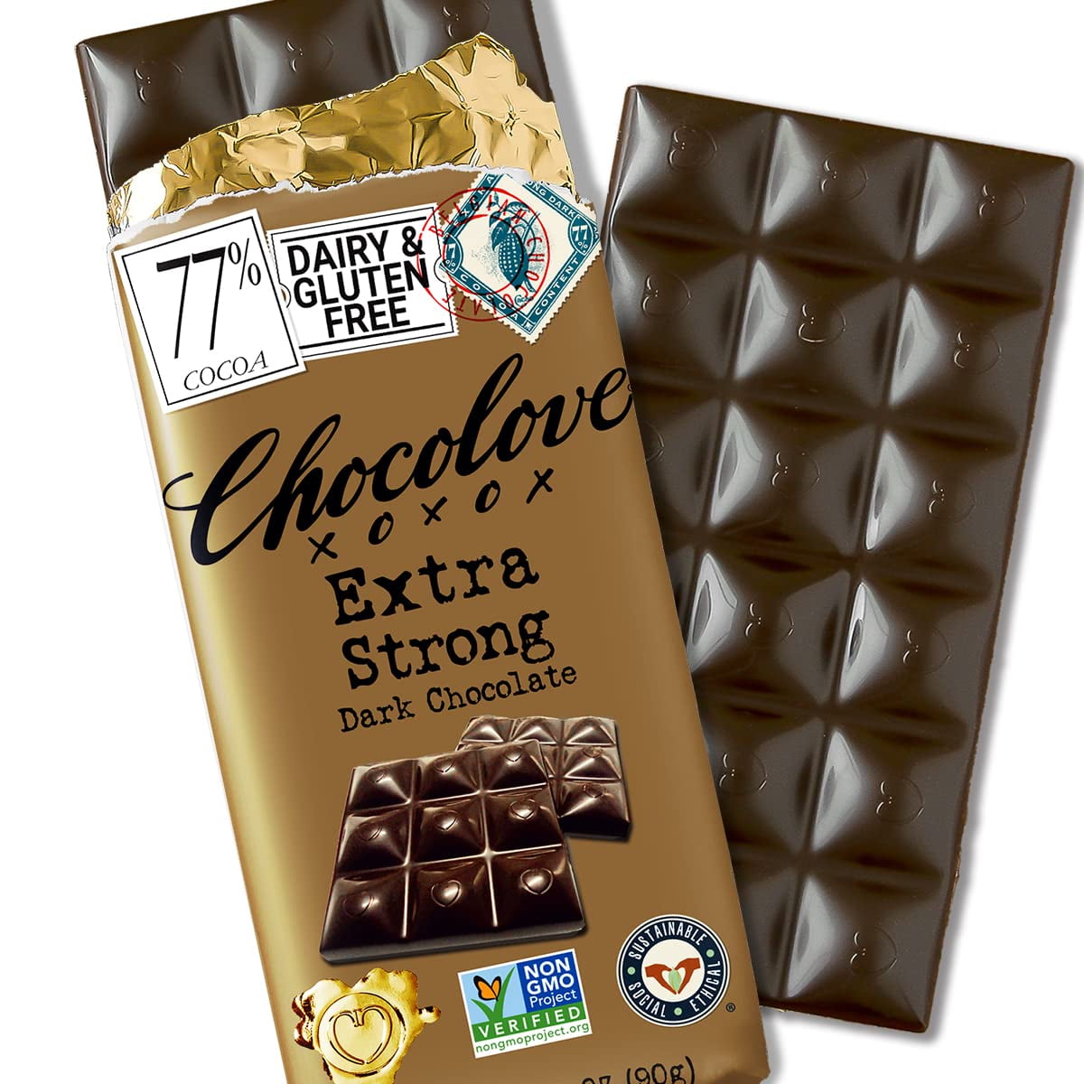 Chocolove Chocolate Bar, 77% Extra Strong Dark, 3.2 Ounce (Pack of