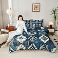 thumbnail image 4 of Manfei Boho Aztec Queen Comforter Set for Adult, Hippie Tribal Geometric Bedding Comforter Set, Retro Blue Stripes Reversible Bedding Set, Microfiber Bedroom Decor, 3 Pieces, 4 of 8
