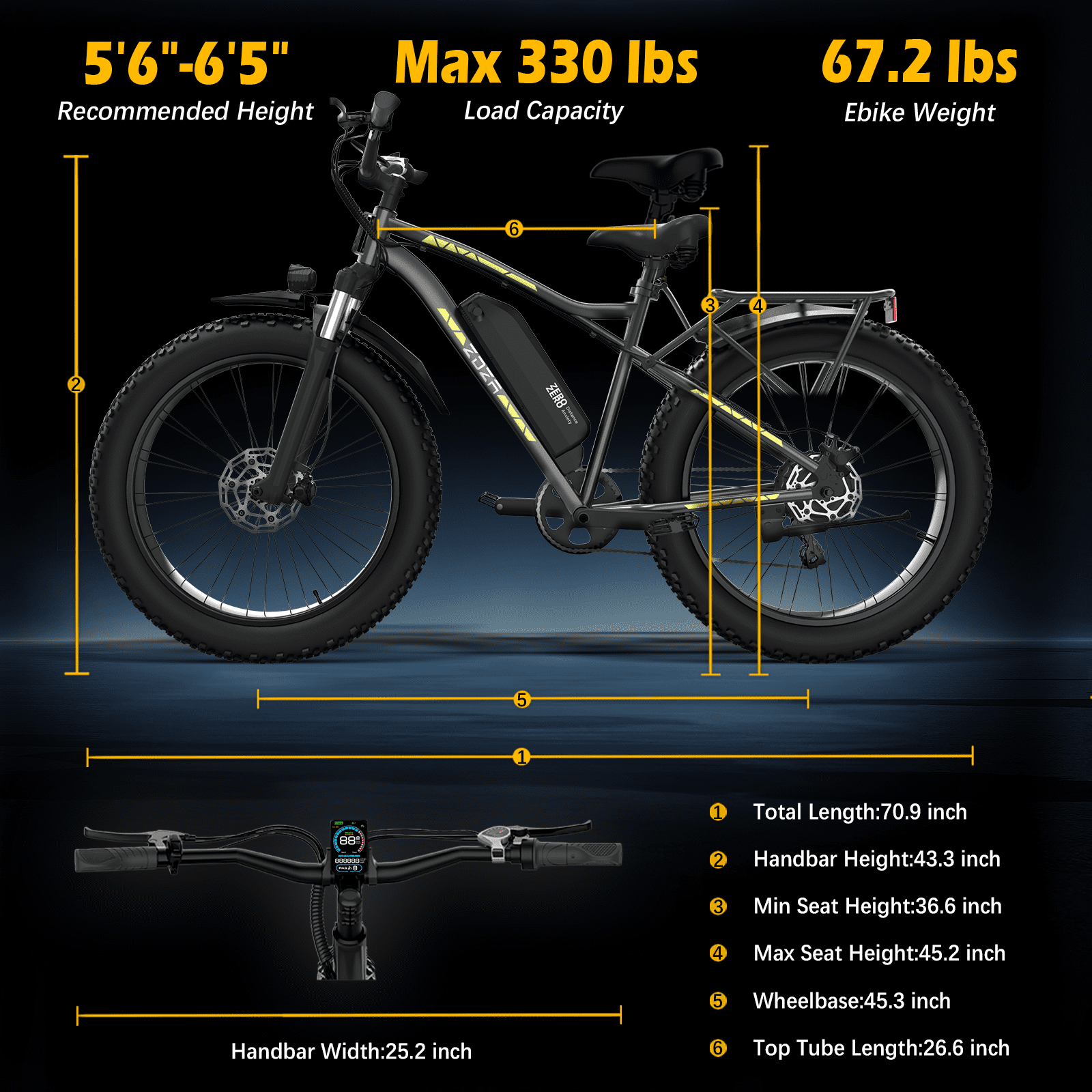 ZDZA Electric Bike for Adults, Peak 1500W Motor E-Mountain Bicycle, 26" Fat Tire 28mph Ebike, 48V 15Ah Removable, Dual Suspension with Shelf UL2849, Grey