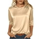 thumbnail image 3 of RKSTN 3/4 Length Sleeve Womens Satin Tops Oversized Crewneck Satin Silk T Shirts Blouses Womens Casual Solid Plus Size Round Neck Loose Fits Three Quarter Sleeve Shirt Spring Summer Clothes, 3 of 10