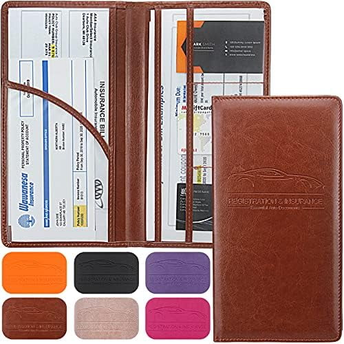 Car Registration and Insurance Holder Premium Leather Registration and Insurance Card Holder vehicle Glove Box Car Organizer with Magnetic Shut for Cards Essential Document Driver Licens