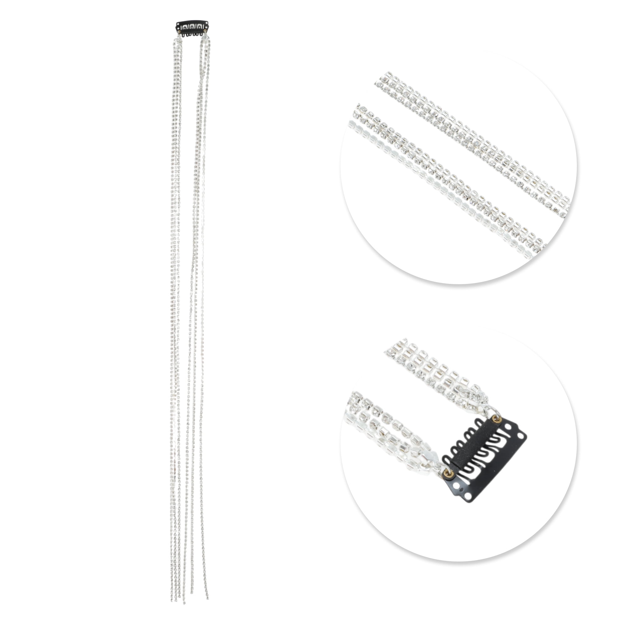 Unique Bargains Rhinestone Braided Hair Chain 1 Pc Silver Tone [Style 3 Rhinestone]