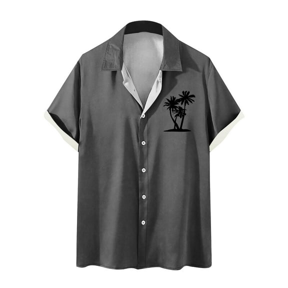 WREESH Men's Summer Button Down Shirts Short Sleeve Turndown Collar with a Refreshing Print for a Comfortable Fit Dark Gray