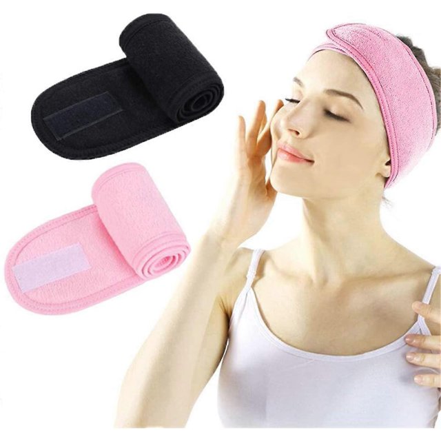 CHAO Diadema de spa - 2 piezas de banda para el cabello para maquillaje facial para mujeres, toalla de tela con adhesivo mágico ajustable para lavar el maquillaje facial