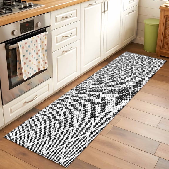 2'x6' Rug Runners for Hallways Kitchen, Black White Non Slip Entryway Beside Floor Carpet Runner, Modern Abstract Art Farmhouse Washable Laundry Room Bedroom Throw Rugs Mat for Family Pet