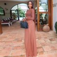 thumbnail image 4 of Women's O-Neck Long Sleeve Pleated Bandage Split A-Line Long Dress, 4 of 19