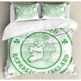 thumbnail image 1 of Ireland Map Duvet Cover Set Queen Size, Grunge Style Demonstration of Calligraphy with Striped Mapping in a Round Form, Decorative 3 Piece Bedding Set with 2 Pillow Shams, Green White, by Ambesonne, 1 of 3
