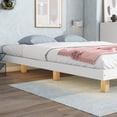 thumbnail image 3 of Floating Platform Bed, Full Size Wood Bed Frame with LED Light, Stylish Low Platform Bed Frame with Wood Slats Support, No Box Spring Needed, Noise Free, Easy Assembly, White, 3 of 9