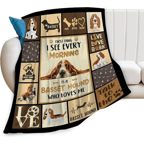 Cute Dog Blanket Basset Hound Plush Throw Blanket Dog Gifts for Dog Lover Super Soft Cozy Warm Fleece Bedding Animal Dog Pet Blanket Gifts for Kids Girls Boys Women 50"X60"