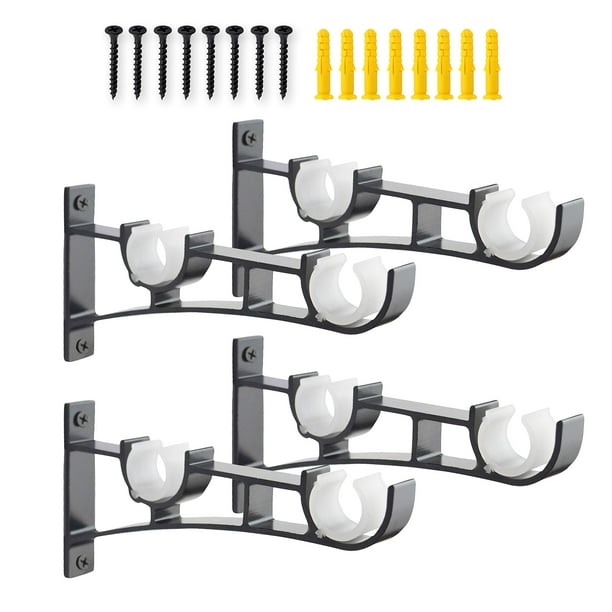 Juego de 4 soportes dobles para barra de cortina, soportes para barra de cortina, accesorios para ventana (negro) para dormitorio y sala de estar