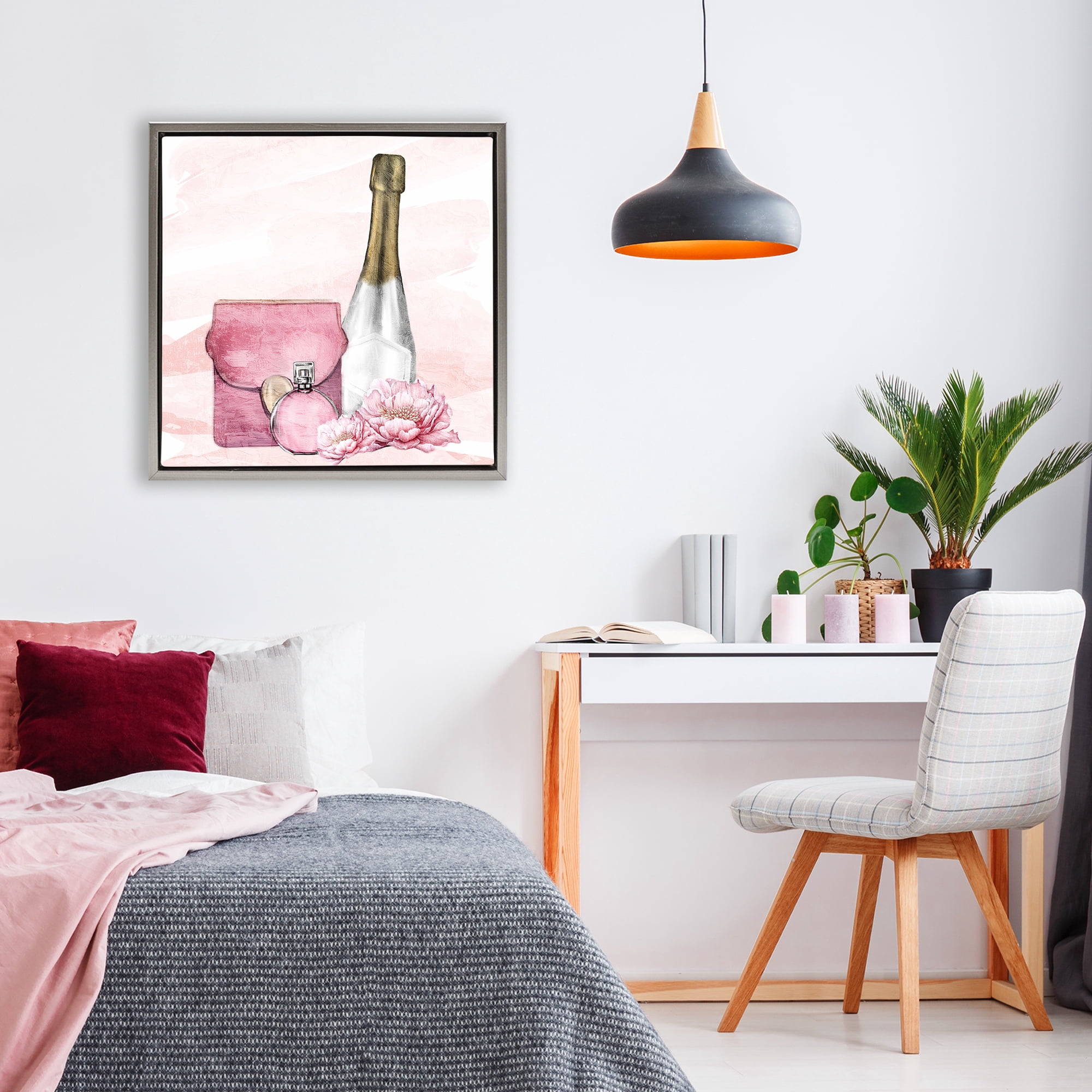 Stupell Industries Glam Time Champagne Gray Framed Floater Canvas Wall Art, design by Kim Allen