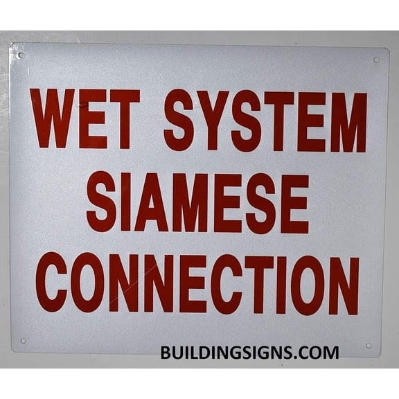 Wet System Siamese Connection Sign (White, Reflective, Aluminium 10x12)(ref-2022-4)