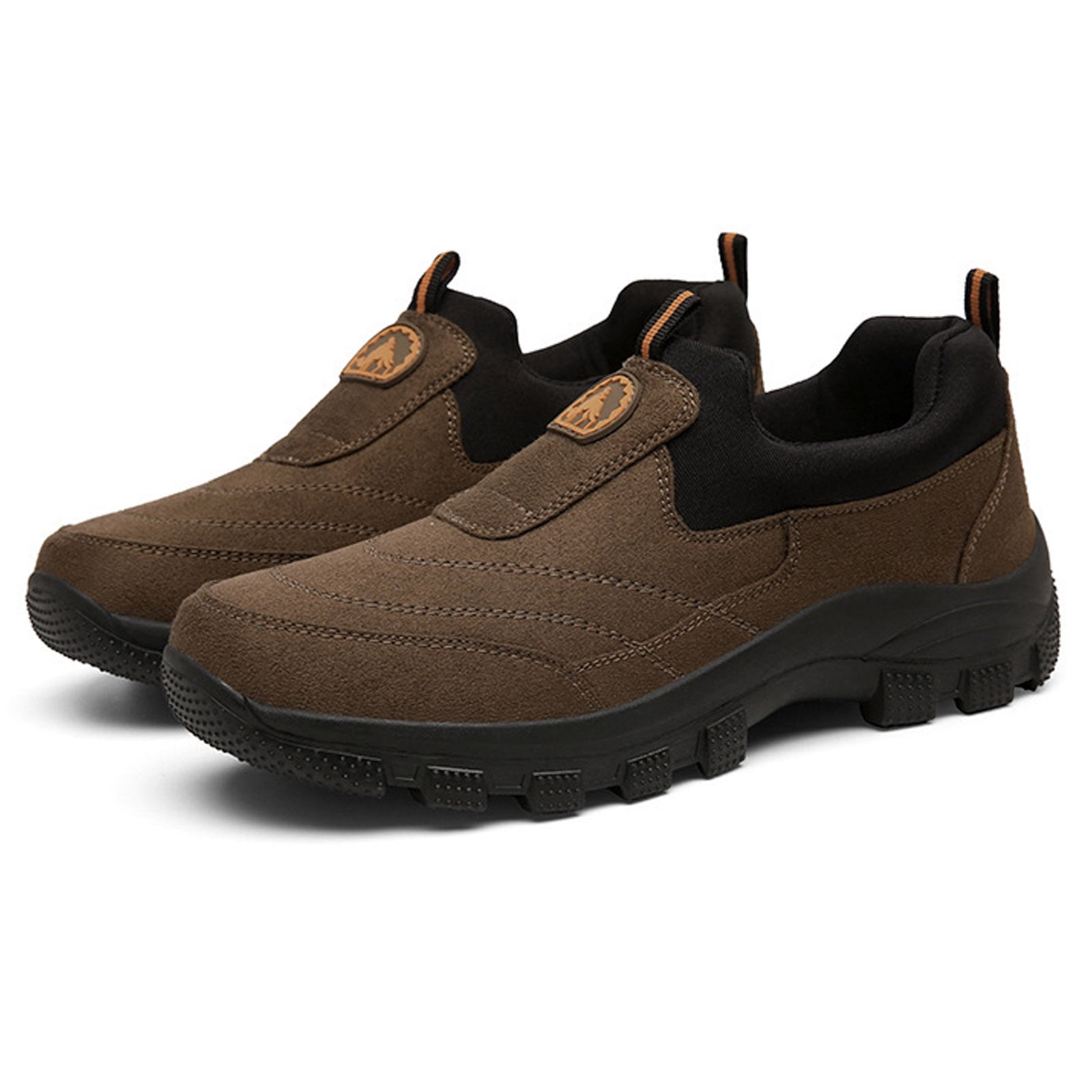 Mens Slip on Hiking Shoes 2025 Casual Fall Outdoor Sports Suede Anti Skid Trekking Walking Sneakers Brown Size 7.5