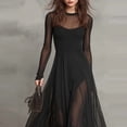 thumbnail image 5 of Women's Black Tulle Maxi Dress, Retro Round Neck Bohemian Evening Dress, Sheer Patchwork Western Style Dress for Formal Events and Boho Chic Outfits Black L, 5 of 8
