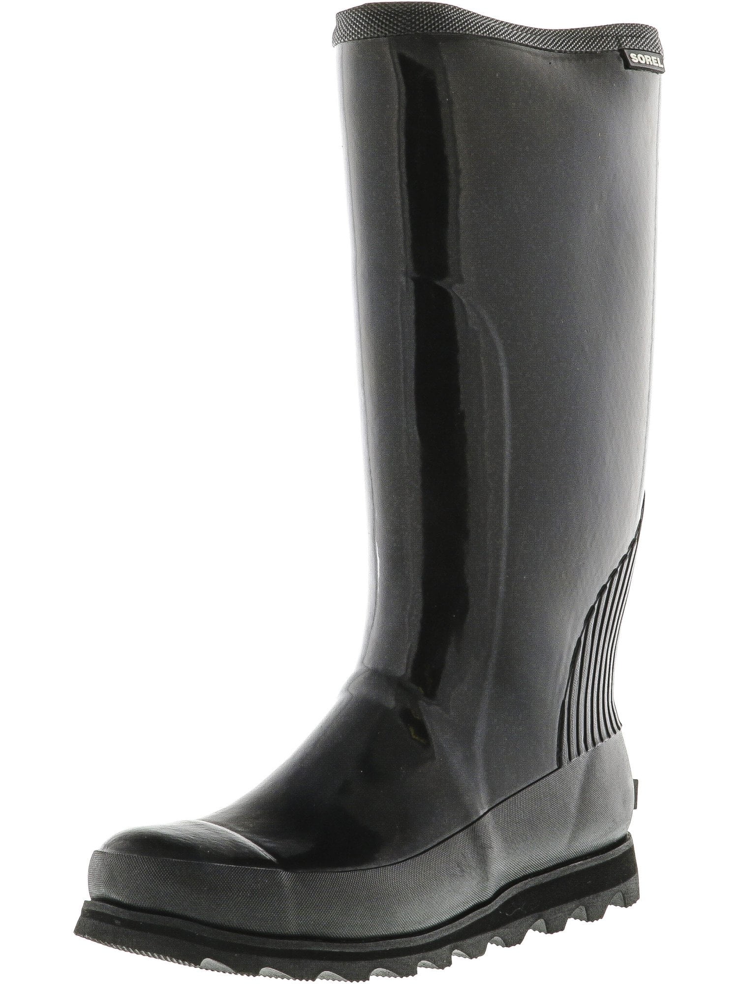 Women's Joan Rain Tall Gloss Black / Sea Salt KneeHigh Rubber Boot 6