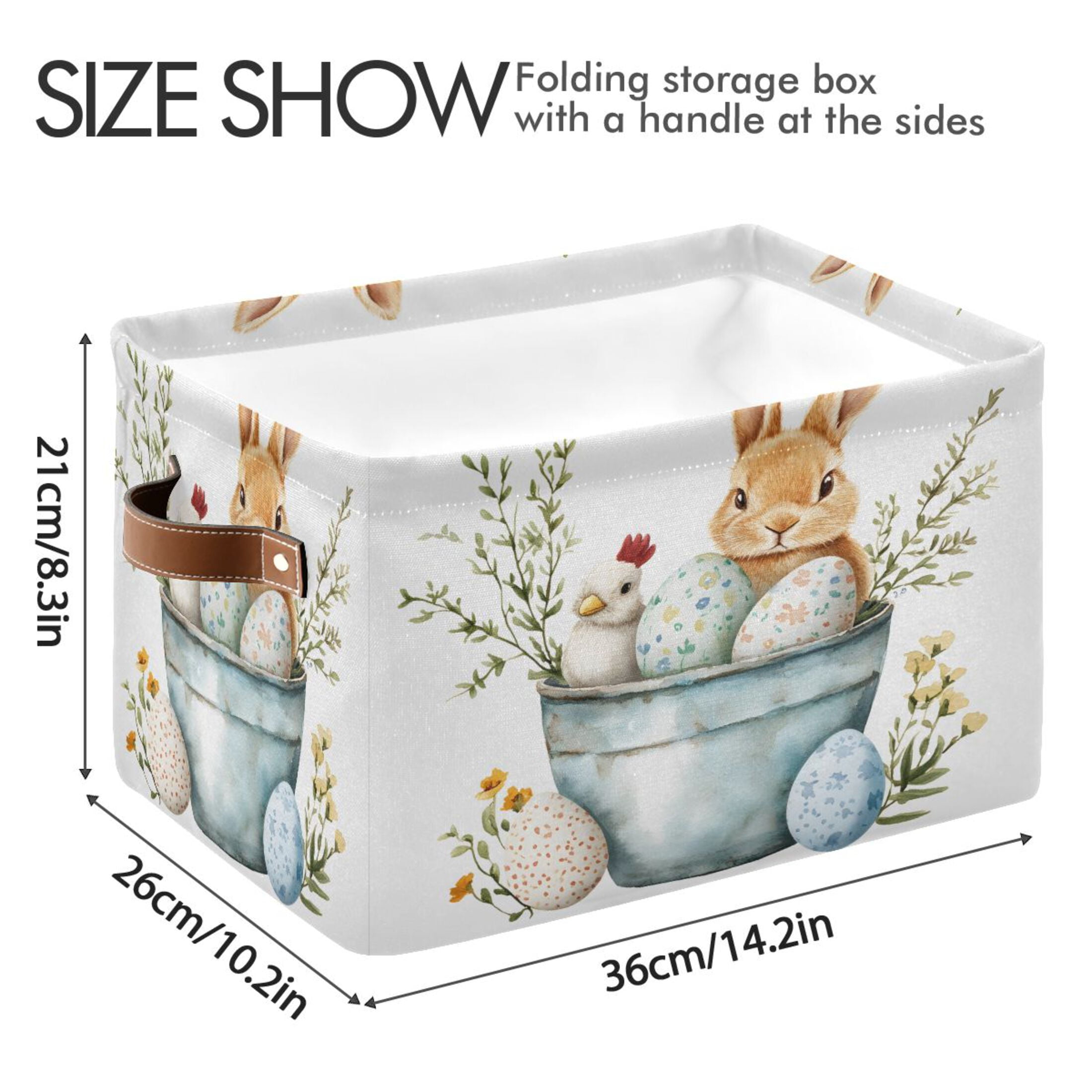 Ryvnso Easter Rabbit Egg Storage Basket Large Bin Foldable Boxes Toys Organizer 14.2x10.2x8.3in 2 PCs