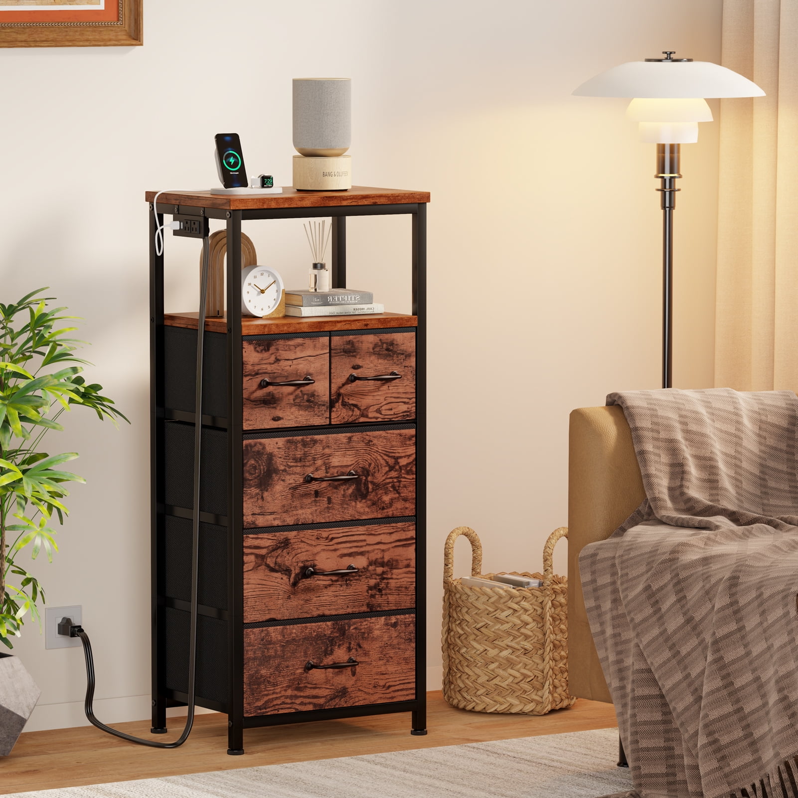 Somdot 4 Drawers Dresser With Charging Station And LED Light