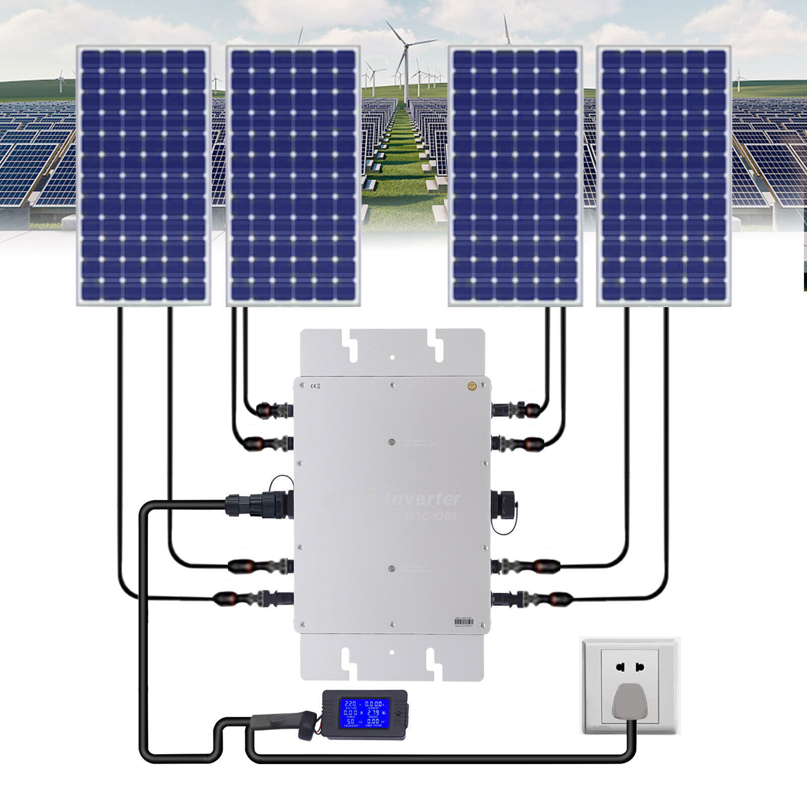 WVC-1200W MPPT Solar Micro Inverter Grid Tie Grid Pure Sine Wave Inverter DC-AC