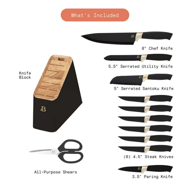 Beautiful 6 Piece Stainless Steel Knife Set in White Champagne Gold by Drew Barrymore, Size: 6 PC