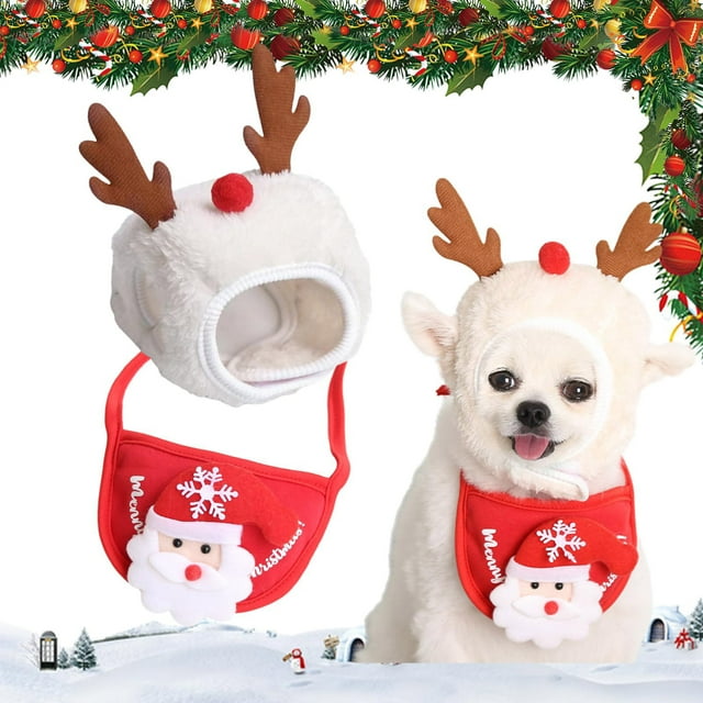 Gorro Navideño para Mascota con Babero a Juego | Disfraz de Forro Polar de Poliéster Suave para Perro y Gato | Accesorio para Fotos Navideñas (Tamaño Pequeño y Mediano) | Opciones de Color Verde y Bl