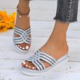 thumbnail image 2 of Bmisegm Ladies Rhinestone Shiny Beach Outside Wear Slope Heel Big Size Sandals Slippers Sandals Women Summer Silver 8, 2 of 9