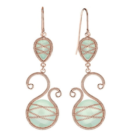 5th & Main Rose Gold over Sterling Silver Hand-Wrapped Asymmetric and Teardrop Chalcedony Stone Earrings