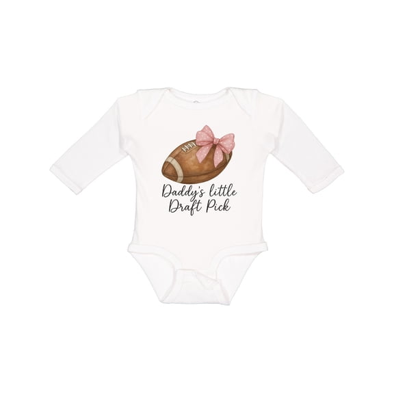 Inktastic Daddy's Little Draft Pick Football Pink Bow Boys or Girls Long Sleeve Baby Bodysuit
