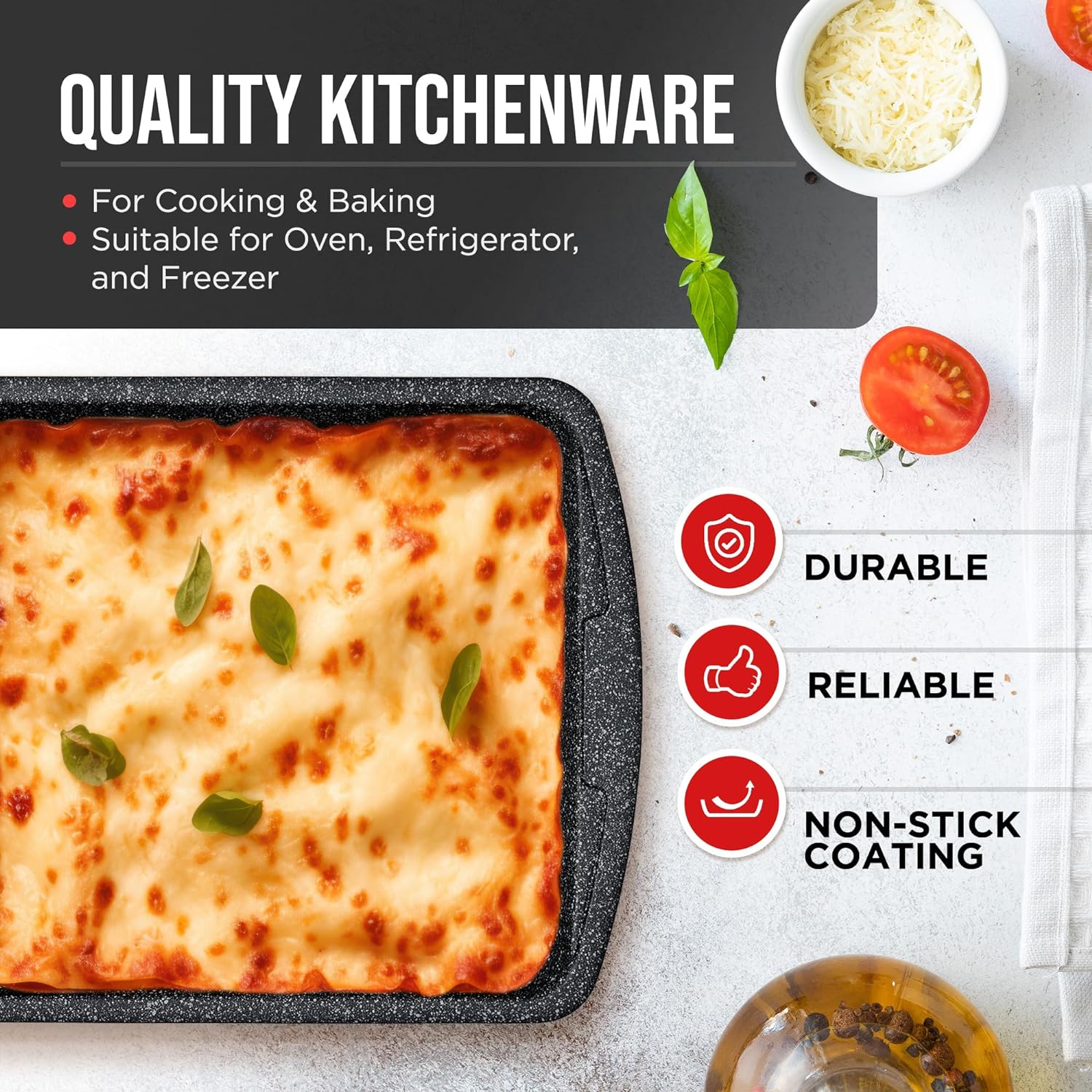 Bakken- Swiss Kitchen Baking Pan Set - Nonstick Gray Coating, Commercial Grade Carbon Steel, Baking Kitchen Essentials, Oven Safe Tray (Up To 450° F), Set of 6