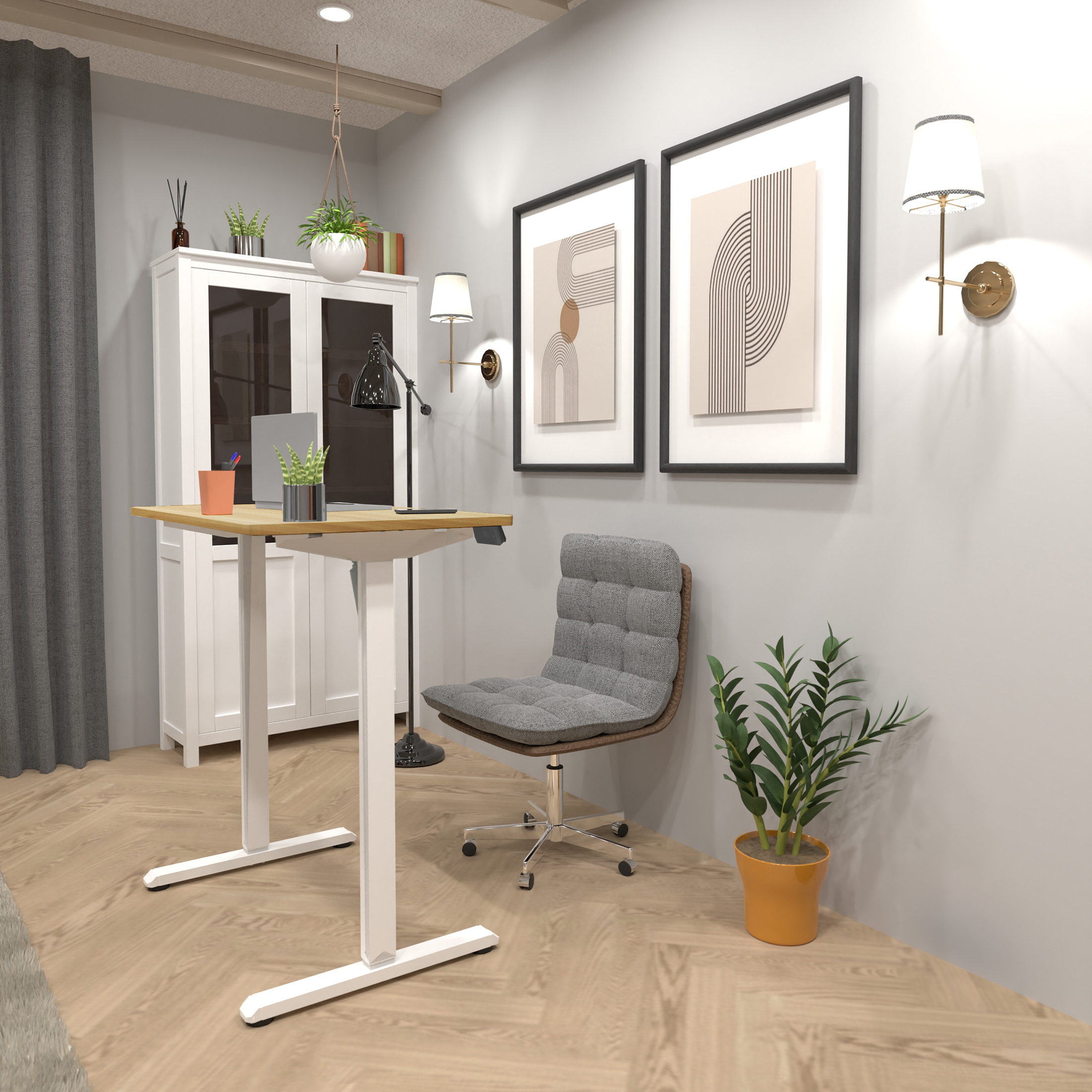 Mount-It! Electric Standing Desk with 48" x 24" Tabletop - Compact Sit Stand Desk with Memory Presets, Home Office Workstation, Beige