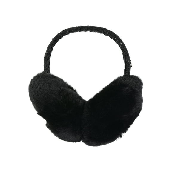Madden NYC Women's Faux Fux Ear Muffs with Sequin Boucle Band, Black