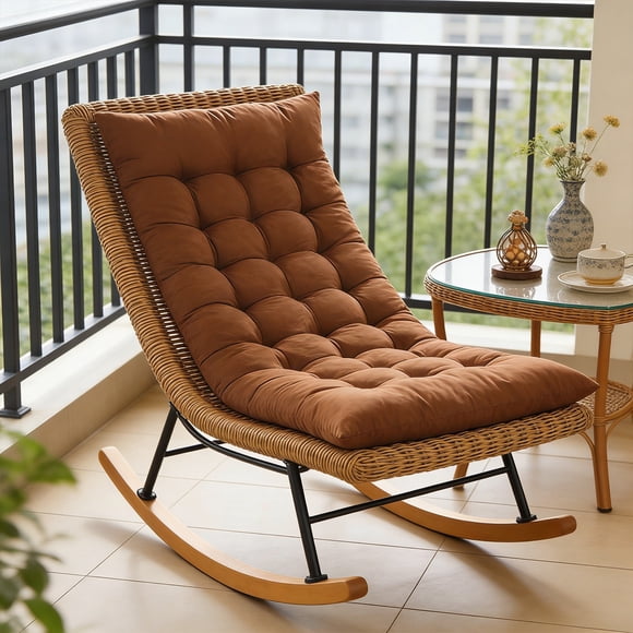 Cojín para mecedora con respaldo alto | Almohadilla de asiento gruesa para sillón reclinable y silla plegable | Correas de sujeción seguras para mayor estabilidad