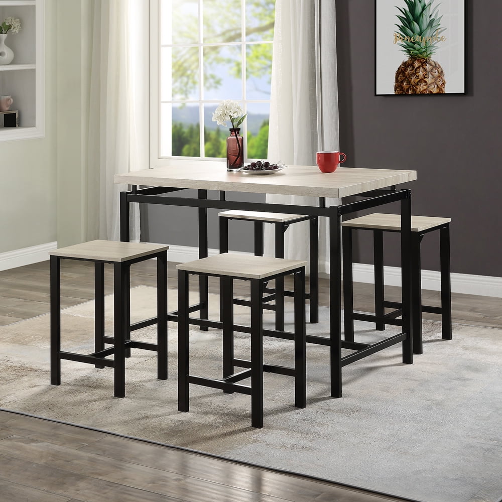 Dining Table Set for 4 People, 5 Piece Bar Table Set, Vintage Rectangular Counter Height Bar 